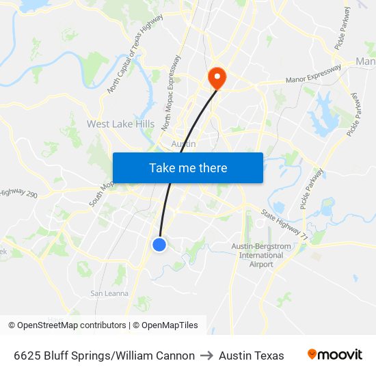 6625 Bluff Springs/William Cannon to Austin Texas map