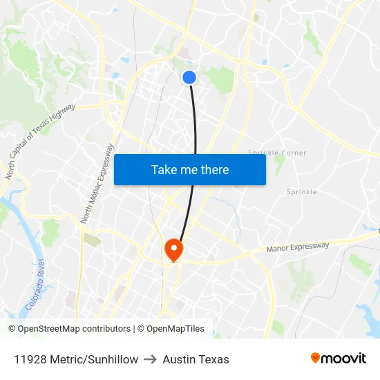 11928 Metric/Sunhillow to Austin Texas map