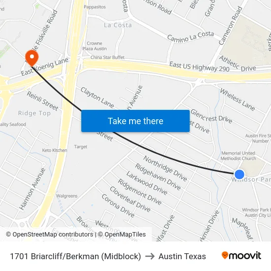 1701 Briarcliff/Berkman (Midblock) to Austin Texas map