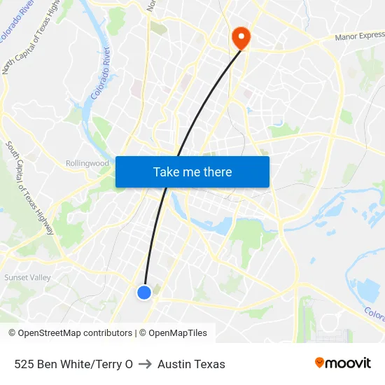 525 Ben White/Terry O to Austin Texas map