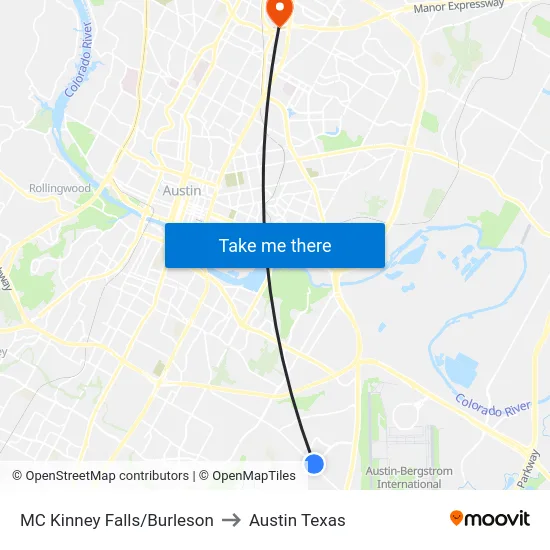 MC Kinney Falls/Burleson to Austin Texas map