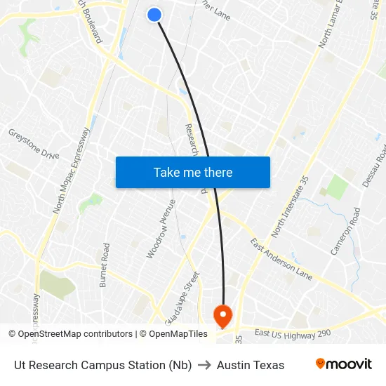 Ut Research Campus Station (Nb) to Austin Texas map