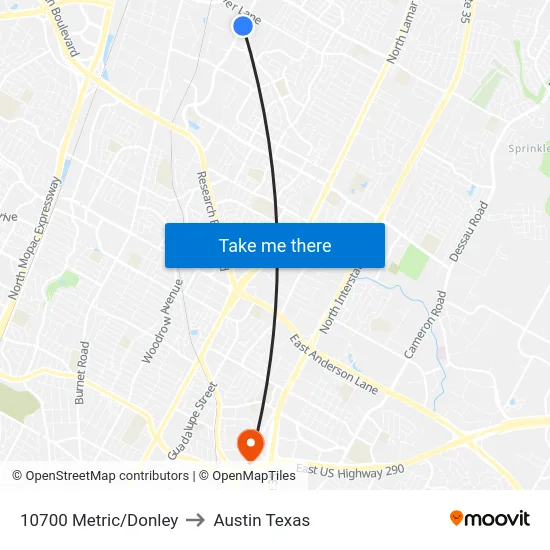 10700 Metric/Donley to Austin Texas map