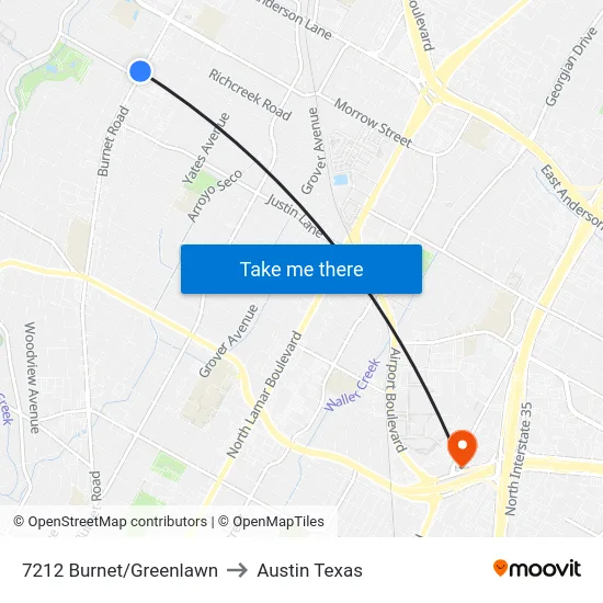 7212 Burnet/Greenlawn to Austin Texas map