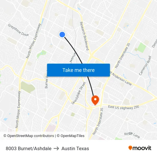 8003 Burnet/Ashdale to Austin Texas map