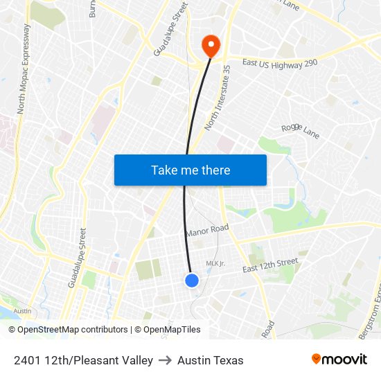 2401 12th/Pleasant Valley to Austin Texas map