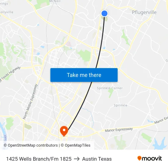 1425 Wells Branch/Fm 1825 to Austin Texas map