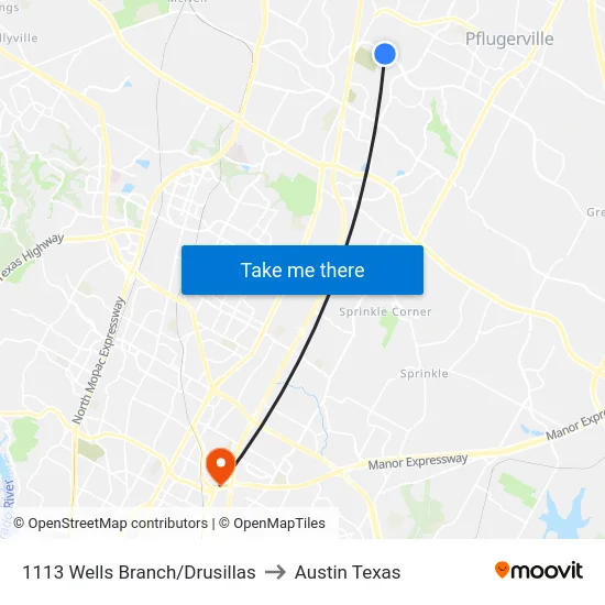 1113 Wells Branch/Drusillas to Austin Texas map
