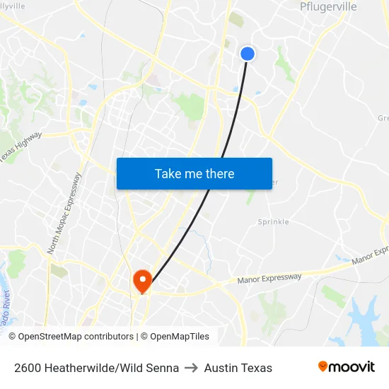 2600 Heatherwilde/Wild Senna to Austin Texas map