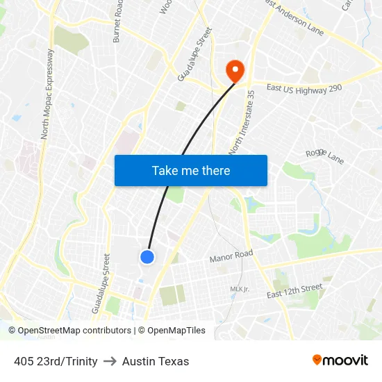 405 23rd/Trinity to Austin Texas map