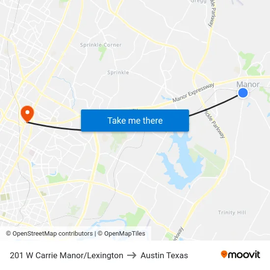 201 W Carrie Manor/Lexington to Austin Texas map