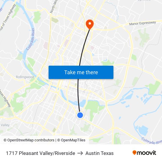 1717 Pleasant Valley/Riverside to Austin Texas map