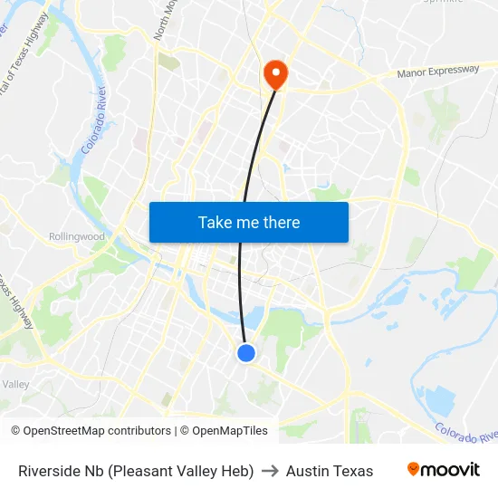 Riverside Nb (Pleasant Valley Heb) to Austin Texas map