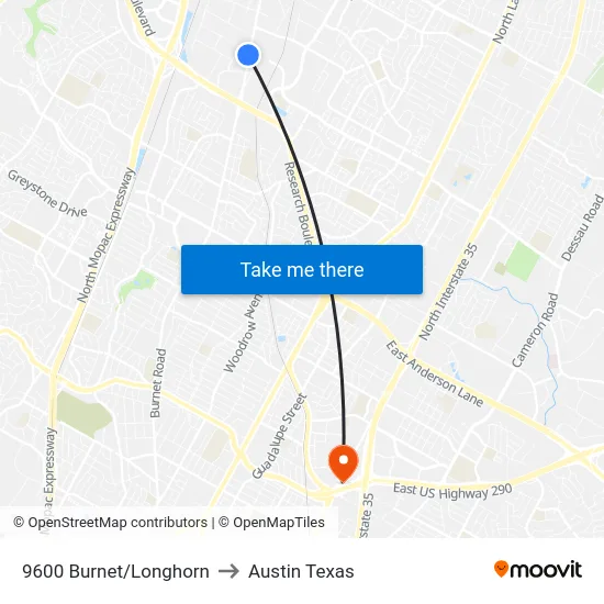 9600 Burnet/Longhorn to Austin Texas map