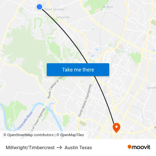 Millwright/Timbercrest to Austin Texas map