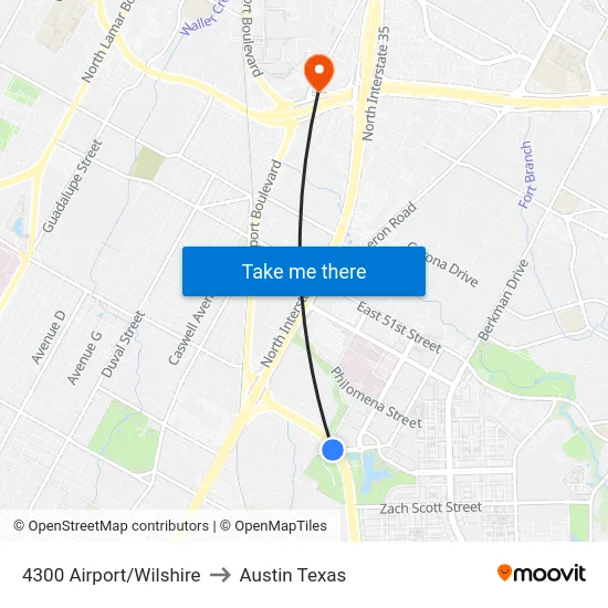 4300 Airport/Wilshire to Austin Texas map