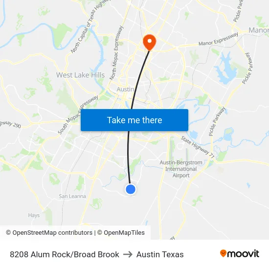 8208 Alum Rock/Broad Brook to Austin Texas map