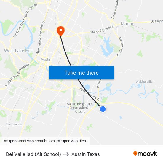 Del Valle Isd (Alt School) to Austin Texas map