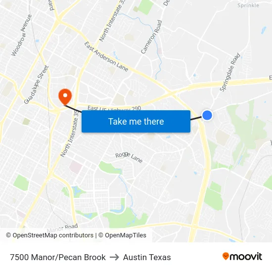 7500 Manor/Pecan Brook to Austin Texas map