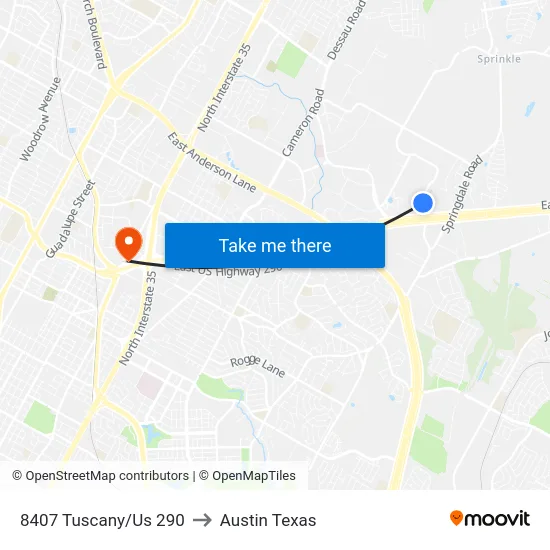 8407 Tuscany/Us 290 to Austin Texas map