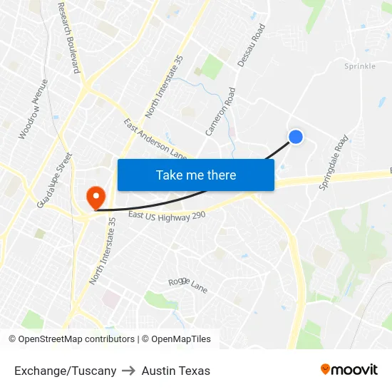 Exchange/Tuscany to Austin Texas map