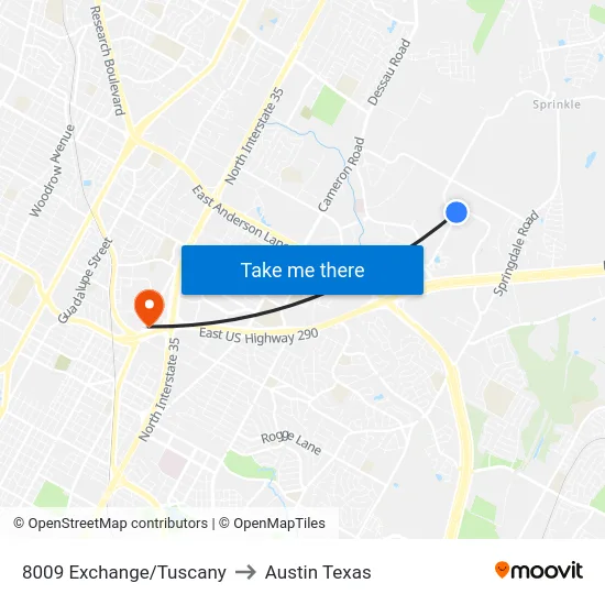 8009 Exchange/Tuscany to Austin Texas map