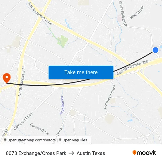 8073 Exchange/Cross Park to Austin Texas map