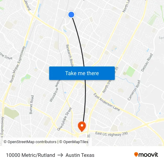 10000 Metric/Rutland to Austin Texas map