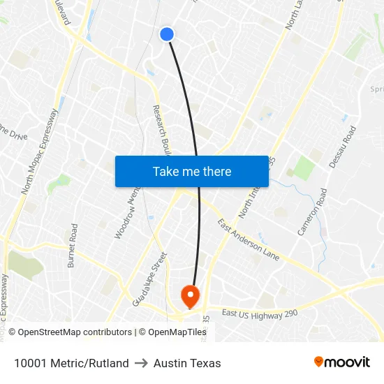 10001 Metric/Rutland to Austin Texas map