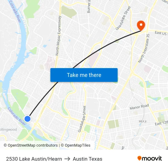 2530 Lake Austin/Hearn to Austin Texas map