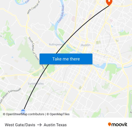 West Gate/Davis to Austin Texas map