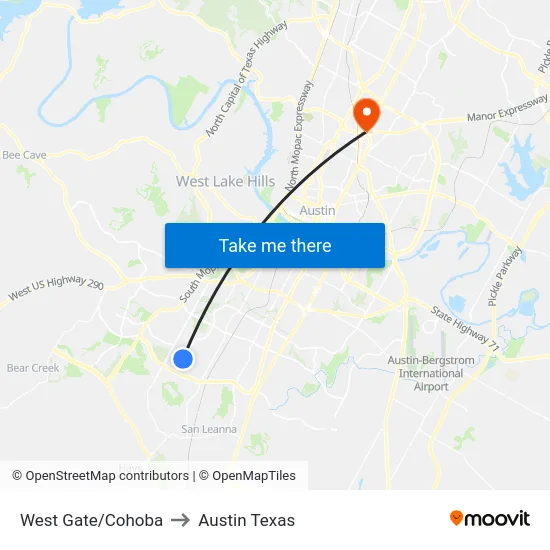 West Gate/Cohoba to Austin Texas map