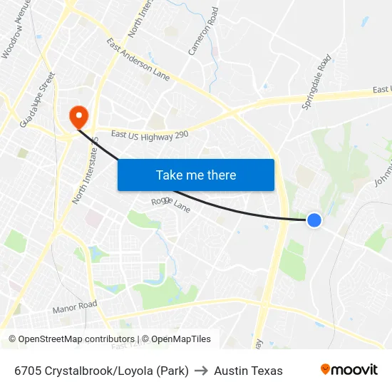 6705 Crystalbrook/Loyola (Park) to Austin Texas map