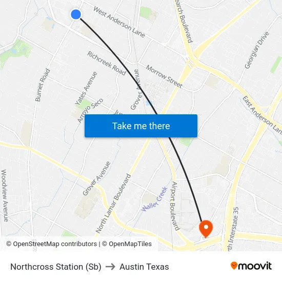 Northcross Station (Sb) to Austin Texas map