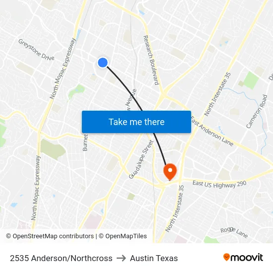 2535 Anderson/Northcross to Austin Texas map
