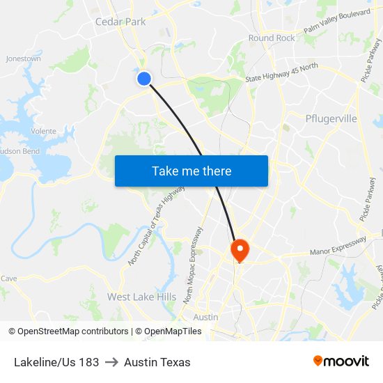 Lakeline/Us 183 to Austin Texas map