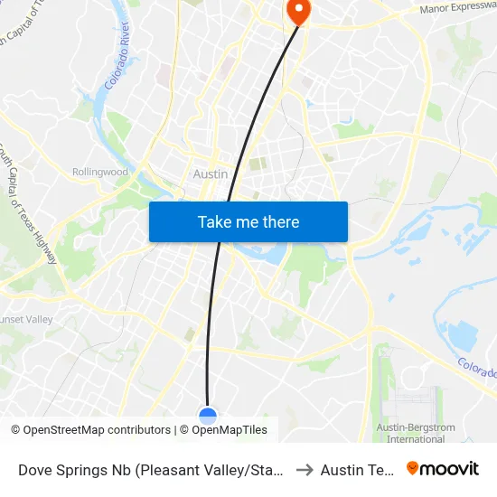 Dove Springs Nb (Pleasant Valley/Stassney) to Austin Texas map