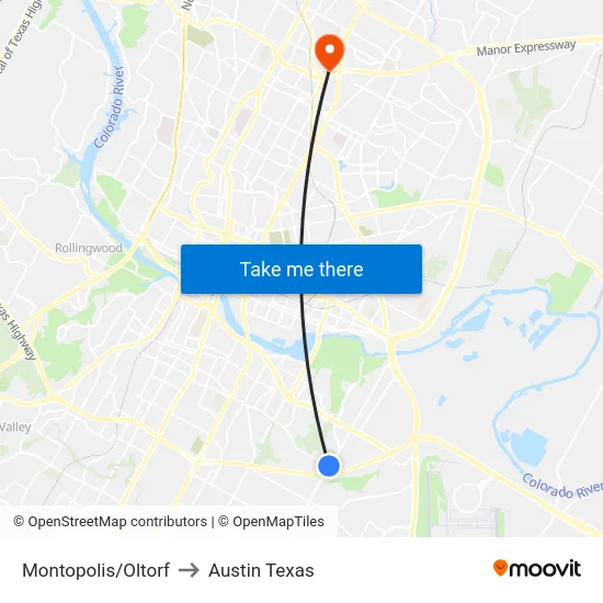 Montopolis/Oltorf to Austin Texas map