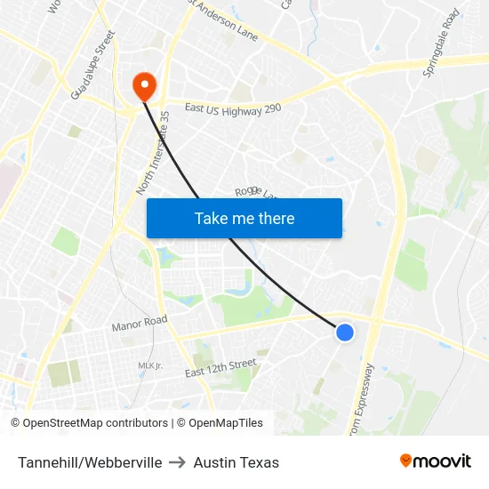 Tannehill/Webberville to Austin Texas map