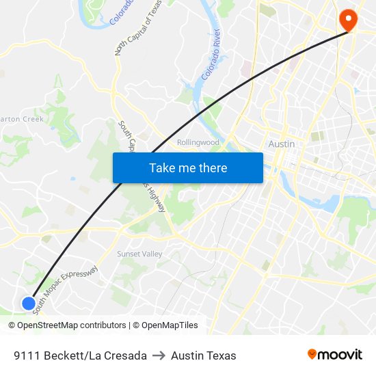 9111 Beckett/La Cresada to Austin Texas map
