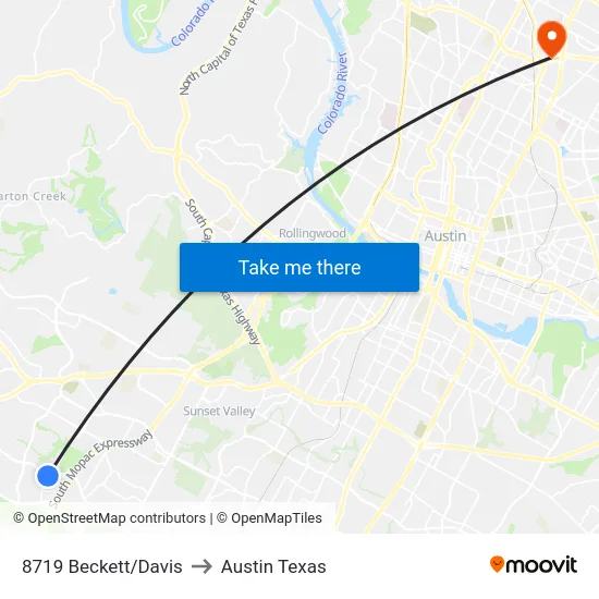 8719 Beckett/Davis to Austin Texas map