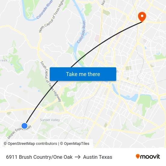 6911 Brush Country/One Oak to Austin Texas map