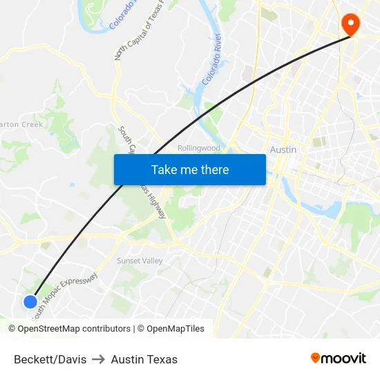 Beckett/Davis to Austin Texas map