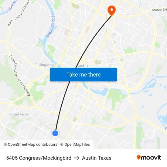 5405 Congress/Mockingbird to Austin Texas map