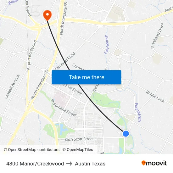 4800 Manor/Creekwood to Austin Texas map