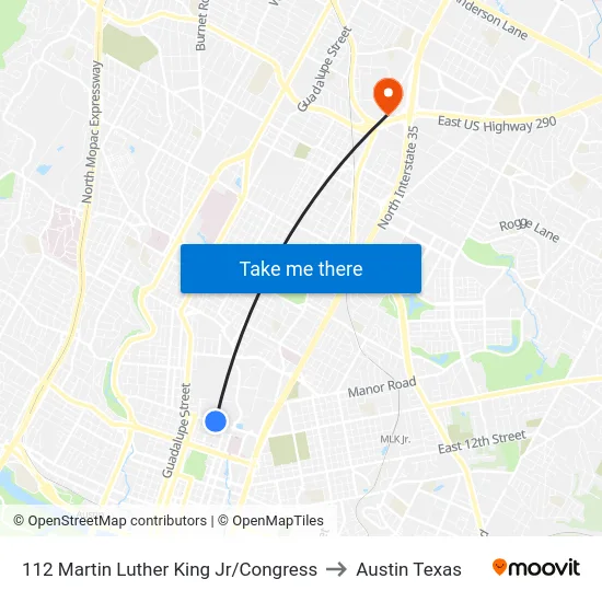 112 Martin Luther King Jr/Congress to Austin Texas map