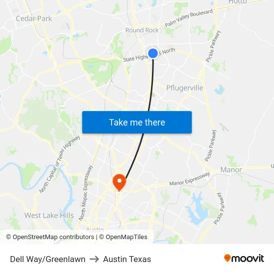 Dell Way/Greenlawn to Austin Texas map