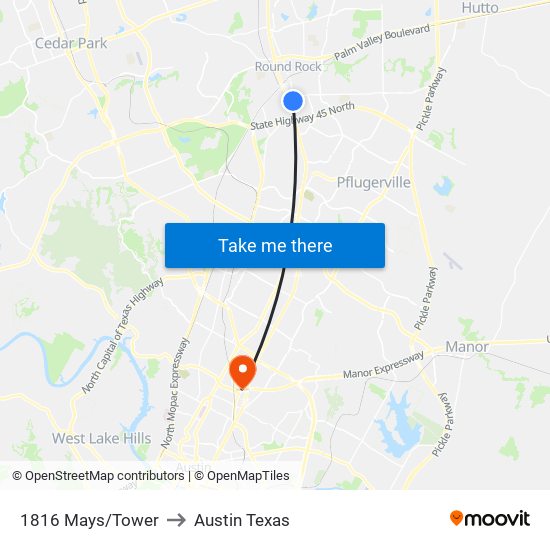 1816 Mays/Tower to Austin Texas map