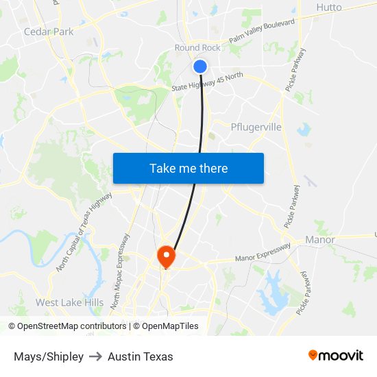 Mays/Shipley to Austin Texas map