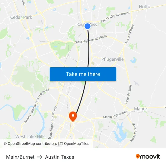 Main/Burnet to Austin Texas map